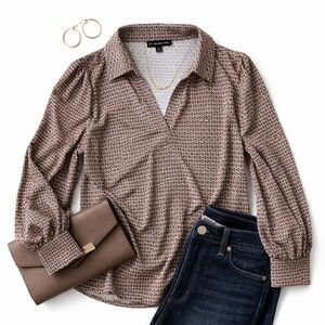 Sz M Adrianna Papell Geometric Collared Blouse